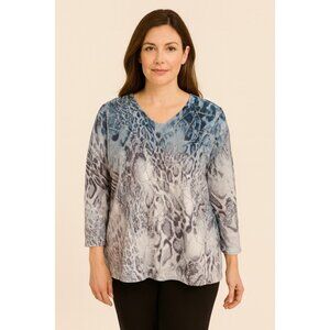Alfred Dunner Women's 3/4 Sleeved Abstract Blue and Gray Blouse